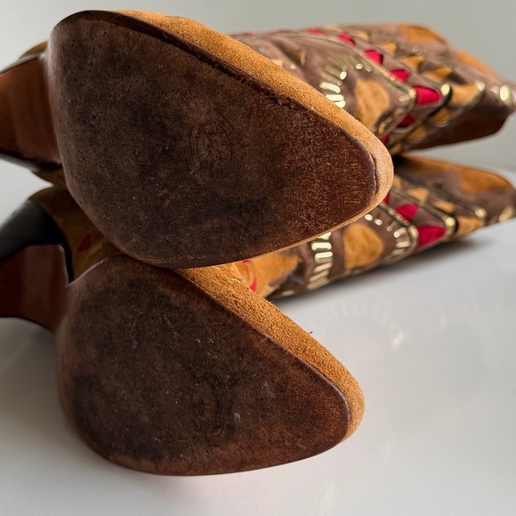 El Vaquero Studded Bohemian Suede Southwestern Aztec Heeled Boots Size 37.5 - Picture 12 of 16